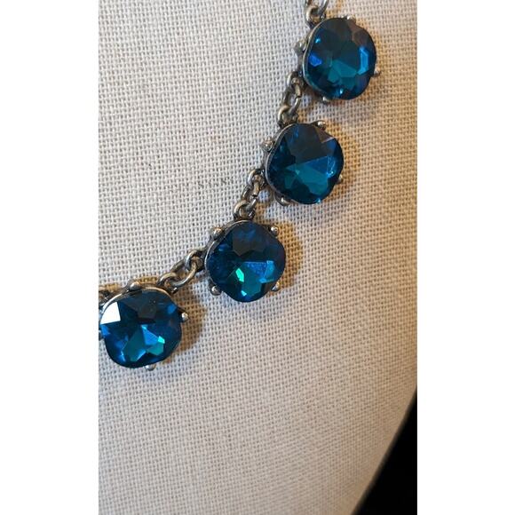 Brilliant Blue Crystal Necklace on Silver Tone Rolo Link Necklace - Picture 4 of 7